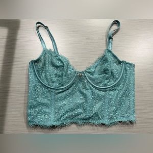 Teal Floral Lace Longline Bralette